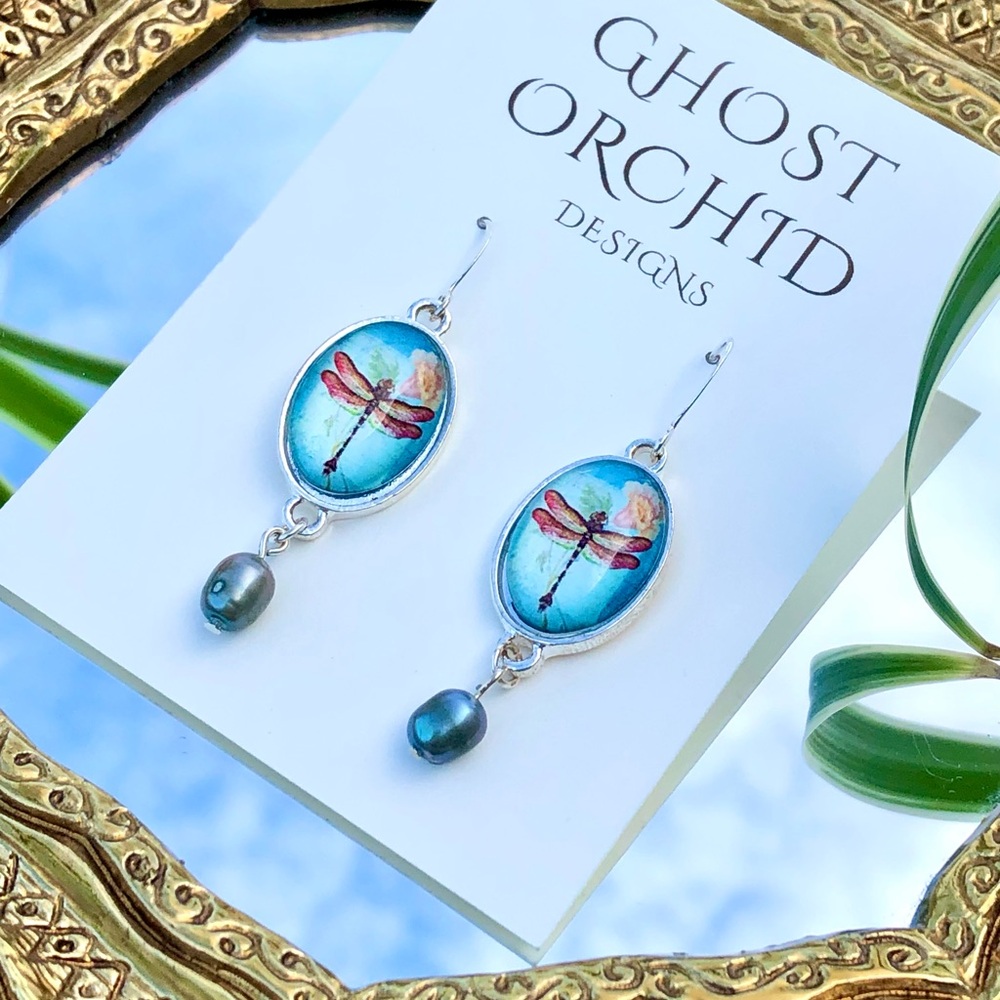 Blue and Silver Dragonfly Earrings